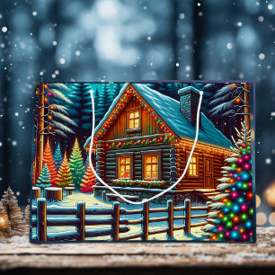 Sacola Para Presentes Grande Log Cabine na véspera de Natal