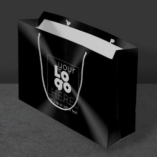 Sacola Para Presentes Grande Logotipo branco no metal preto radial moderno esco