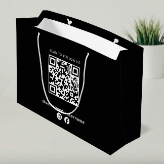 Sacola Para Presentes Grande Logótipo comercial Código QR Papel preto