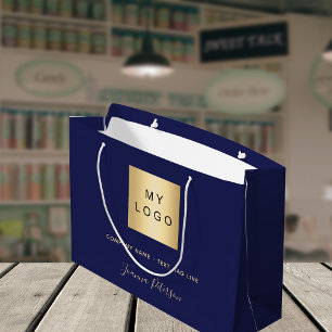 Sacola Para Presentes Grande logotipo comercial do nome da assinatura ouro azul