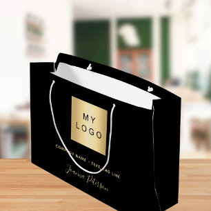 Sacola Para Presentes Grande logotipo comercial nome assinatura ouro preto
