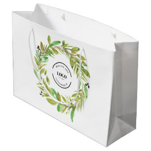 Sacola Para Presentes Grande Logotipo da Empresa de Coroa de Aquarela Verde Nat