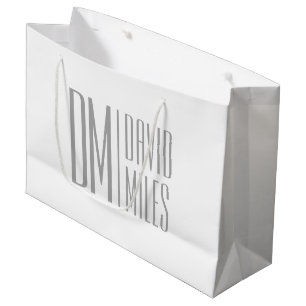 Sacola Para Presentes Grande Logotipo de iniciais e nome cinza minimalista e mo