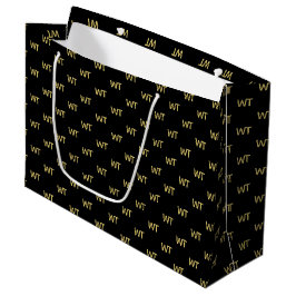 Sacola Para Presentes Grande Logotipo de iniciais personalizadas em ouro preto