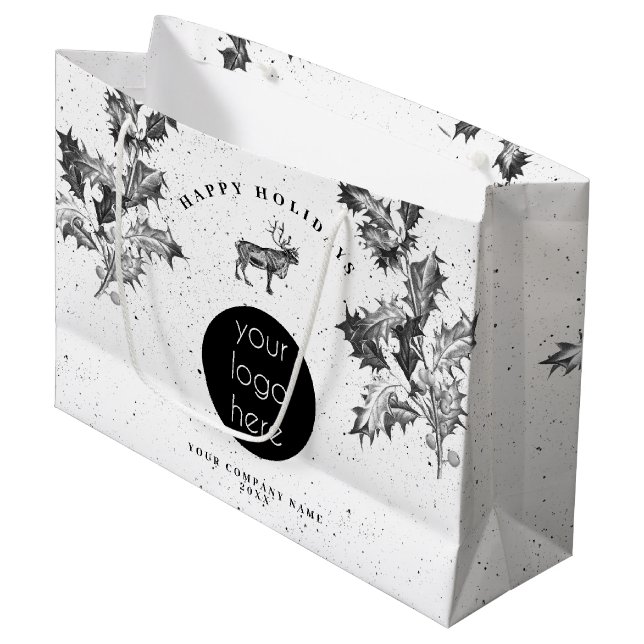 Sacola Para Presentes Grande Logotipo de Negócios de Férias Branco Preto Rústic (Frente inclinada)