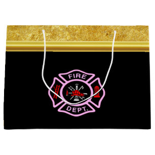 Sacola Para Presentes Grande Logotipo do Corpo de Bombeiros, Crachá Preto e Ros