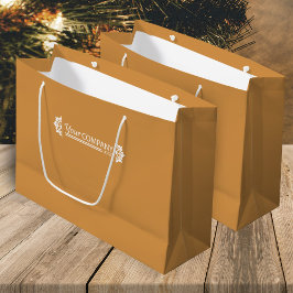 Sacola Para Presentes Grande Logotipo Empresarial Branco Marrom Dourado, Promo