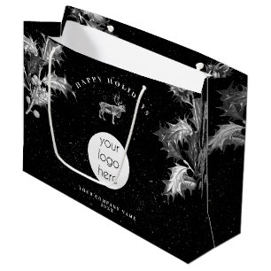 Sacola Para Presentes Grande Logotipo Empresarial de Férias Branco Preto Rústic