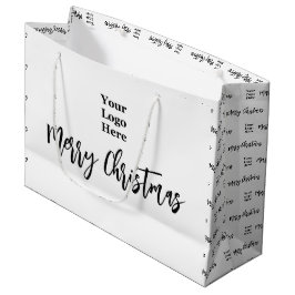 Sacola Para Presentes Grande Logotipo Empresarial Feliz Natal Script Preto e Br