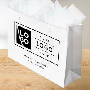 Sacola Para Presentes Grande Logotipo Empresarial Personalizado Preto Branco