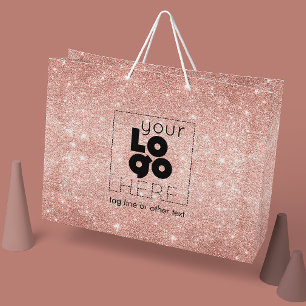 Sacola Para Presentes Grande Logotipo Glitter Dourado Rosa metálico - Saco de c