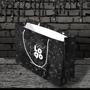 Sacola Para Presentes Grande Logotipo Preto Sparkle XL - Bolsa de Compras de Pa