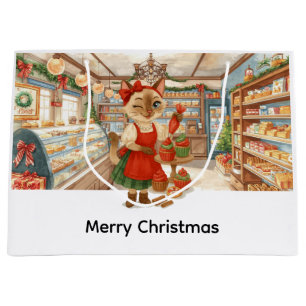 Sacola Para Presentes Grande Loja de Padaria temática de Natal de Gato