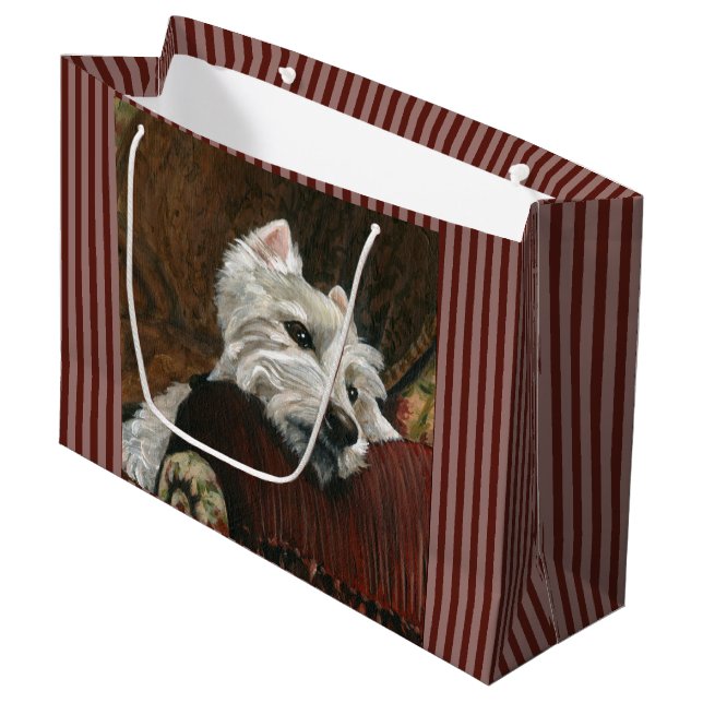Sacola Para Presentes Grande Lounging Westie em Sofa (Frente inclinada)
