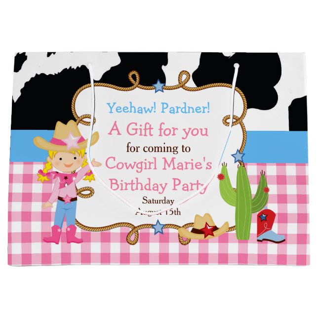 Sacola Para Presentes Grande Loura Cowgirl Western Obrigado (Frente)