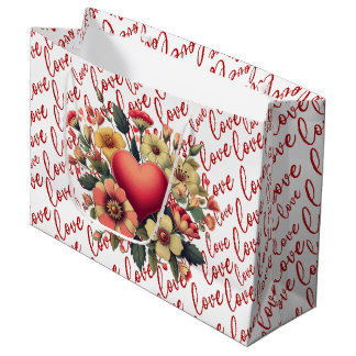 Sacola Para Presentes Grande Love And Flowers Valentine