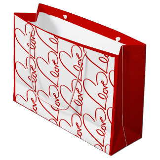 Sacola Para Presentes Grande Love Hearts Word Art Red Pattern Namorados