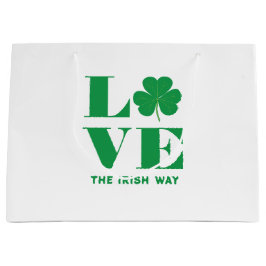 Sacola Para Presentes Grande Love Shamrock Clover Irish Custom Text White