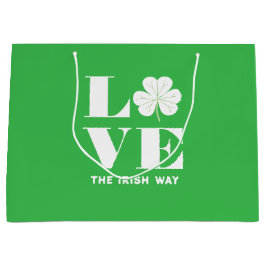 Sacola Para Presentes Grande Love Shamrock Clover Irish Green White Text