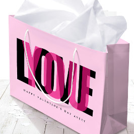 Sacola Para Presentes Grande Love You Custom Name Happy Valentine's Day Pink