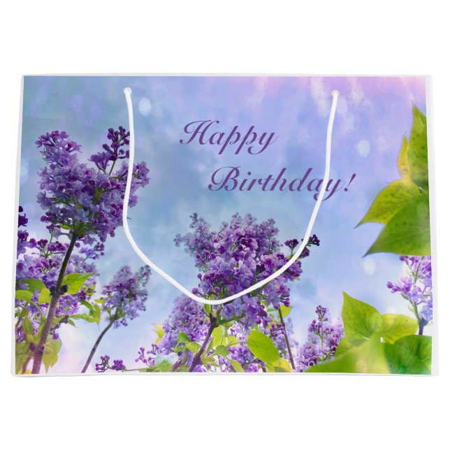 Sacola Para Presentes Grande Lovely Lilacs Happy Birthday (Frente)