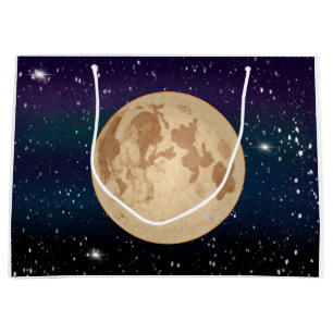 Sacola Para Presentes Grande Lua cheia na noite estelar desenhada