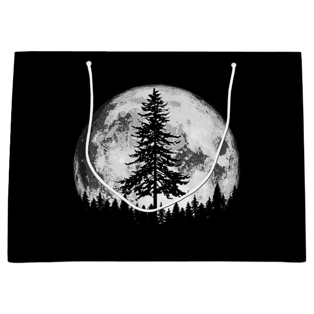 Sacola Para Presentes Grande Lua cheia retrorada e árvore de pinheiro minimalis (Frente)