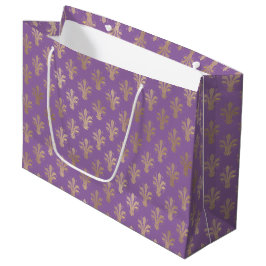 Sacola Para Presentes Grande Lux Dourado Fleur de Lis e Ametist Large Gift Bag