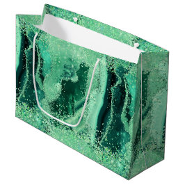 Sacola Para Presentes Grande Luxe Gemstone Marble Green Glitter Agate