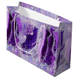 Sacola Para Presentes Grande Luxe Gemstone Marble Purple Glitter Agate