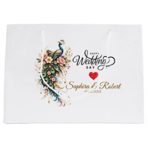 Sacola Para Presentes Grande Luxo Floral Pavão – (Nome & Data Personalizados)