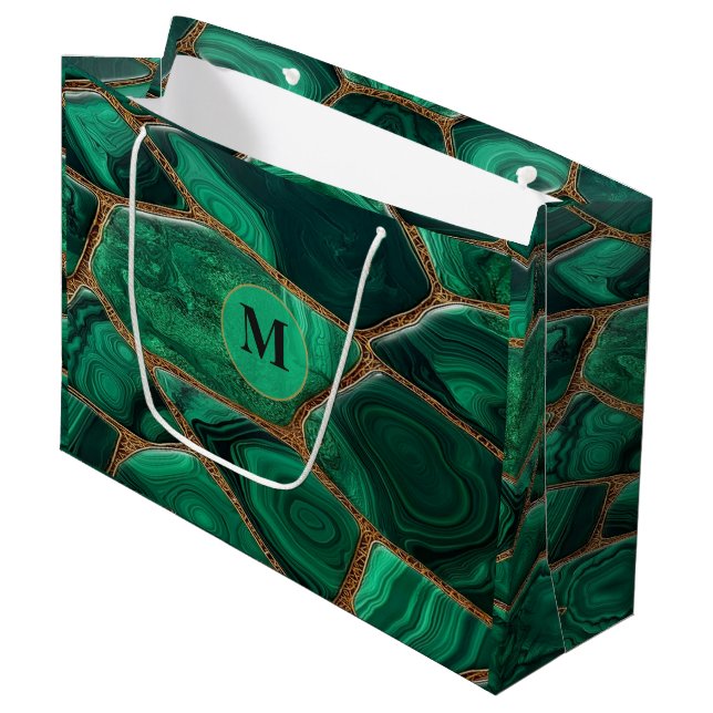 Sacola Para Presentes Grande Luxury Emerald Malachite Green Marble Abstract (Frente inclinada)