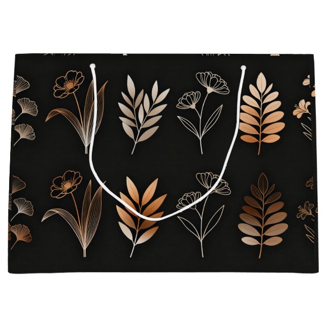 Sacola Para Presentes Grande Luxury Ginkgo & Floral Line Art Gift Carrier Bag (Frente)