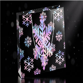 Sacola Para Presentes Grande Luxury Holographic Snowflake Christmas Collection