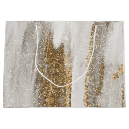 Sacola Para Presentes Grande Luxury Marble Dourada Traça branca e cinza