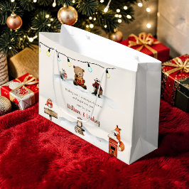 Sacola Para Presentes Grande Luz de Corda de Animais de Natal Floresta em Aquar