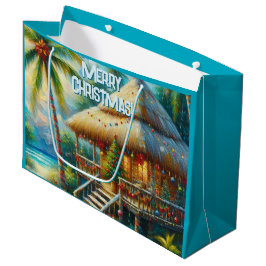 Sacola Para Presentes Grande Luzes de praia de palmeira de Natal Tropical