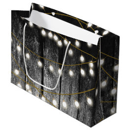 Sacola Para Presentes Grande Luzes Douradas de Cordas de Madeira Negra Rara