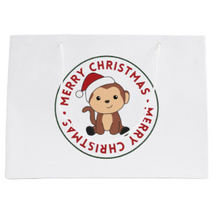 Sacola Para Presentes Grande Macaco Natal Neve Inverno Macacos Grandes