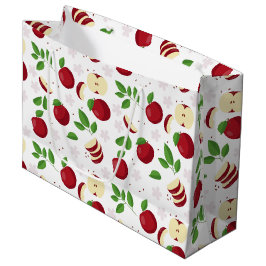 Sacola Para Presentes Grande Maçãs Vermelhas, Blossomas e Padrão Verde
