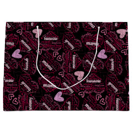 Sacola Para Presentes Grande Mãe dias corações 01.Rosa Preto BG