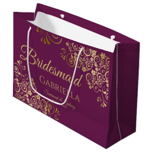 Sacola Para Presentes Grande Magenta Ameixa & Ondulações Douradas Elegante Padr