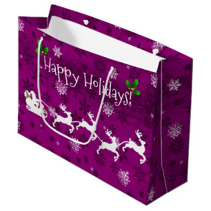 Sacola Para Presentes Grande Magenta Papai noel Sleigh e Reindeer Gift Bag