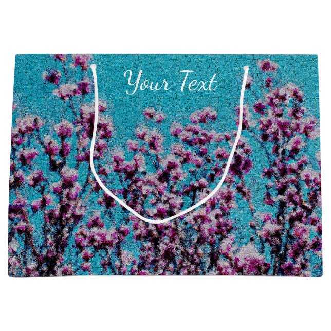 Sacola Para Presentes Grande Magnolia Rosa Blossomo Céu Azul Pintura Fotográfic (Frente)