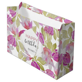 Sacola Para Presentes Grande Magnolia Rosa Floral Watercolor Art