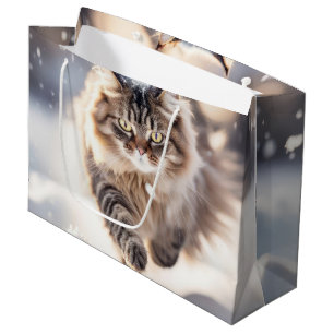 Sacola Para Presentes Grande Maine Coon Dashing Through the Snow