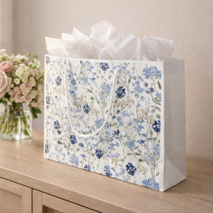 Sacola Para Presentes Grande Mala Flor Silvestre Azul Aquarela
