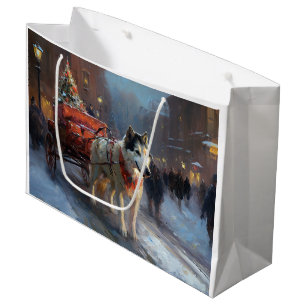 Sacola Para Presentes Grande Malamute do Alasca Temporada Festiva de Natal