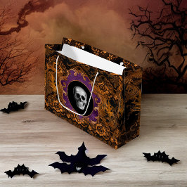Sacola Para Presentes Grande Maldita Elegante Laranja Hallloween Skull em Damas