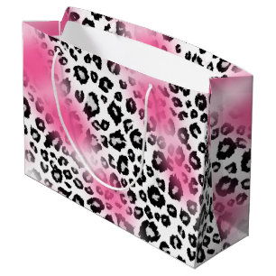 Sacola Para Presentes Grande Malha feminino do leopardo do rosa e de neve